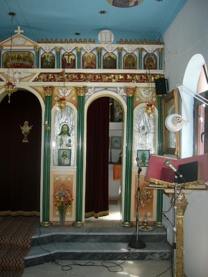 Redecoration of plaster iconostasis-Annunciation of the Virgin Mary